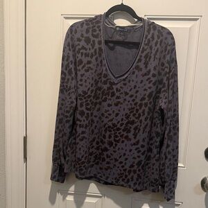 Democracy Gray Leopard V-Neck Top with Brown leopard Spots